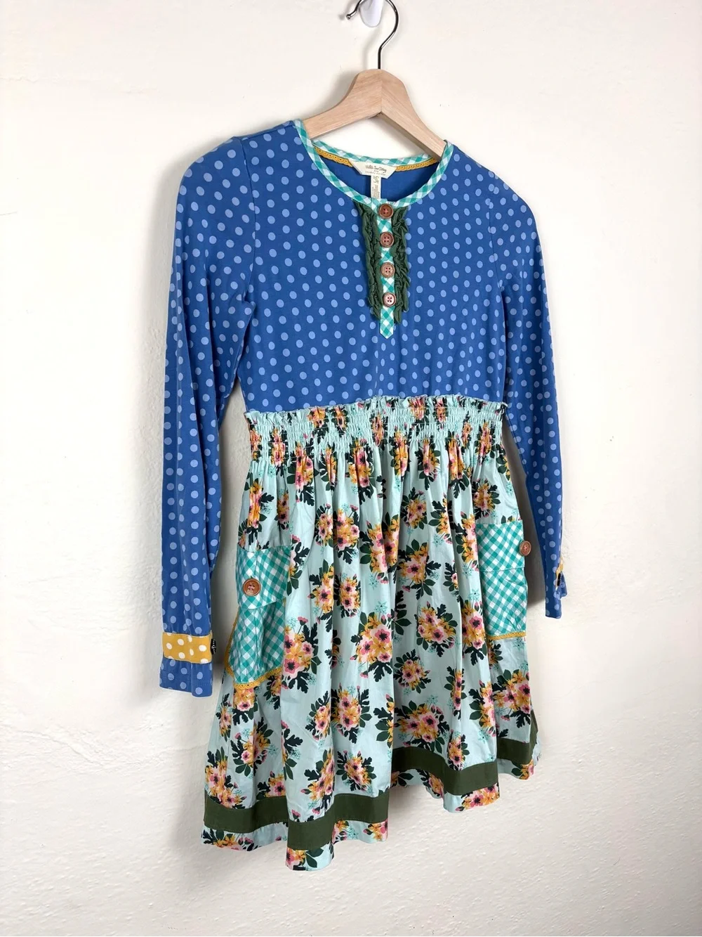 Matilda Jane Girls Size 12 Mixed Print Floral Polka Dot Gingham Dress Pockets